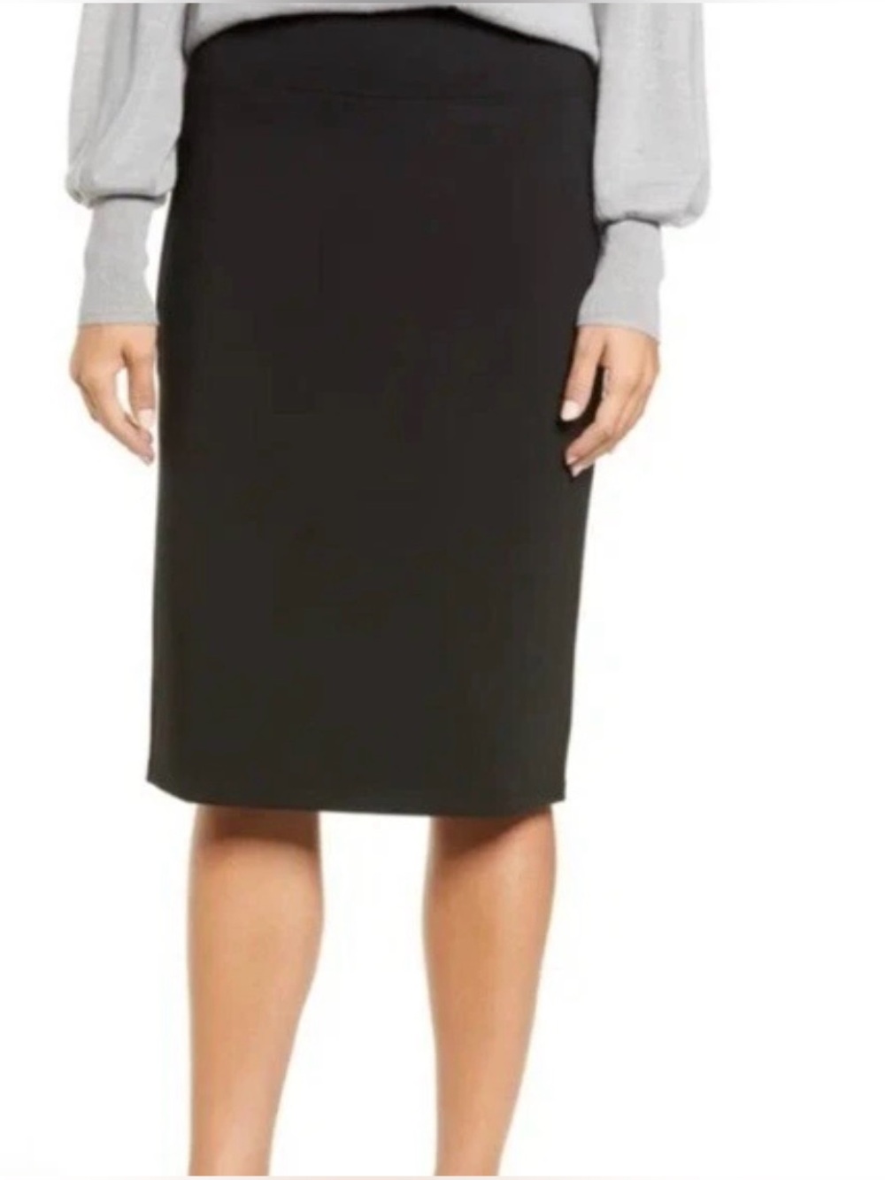 Halogen Black Ponte Pencil Midi Stretch Skirt High Waistband side slit Medium
